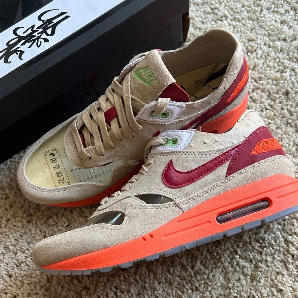 Nike x CLOT Air Max 1 Kiss of Death 2021 Tan Orange Sneakers - Picture 5 of 14